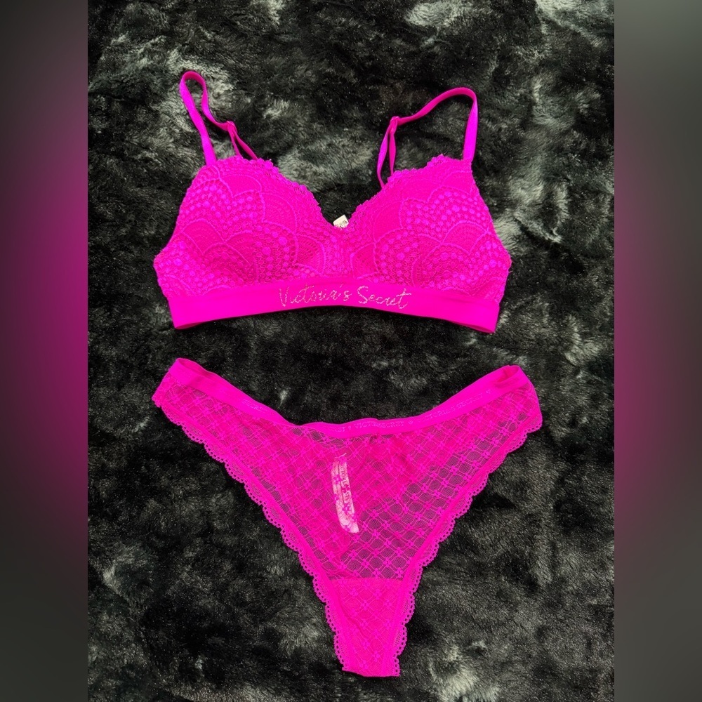 Bright Pink Victorias Secret Lace Bra